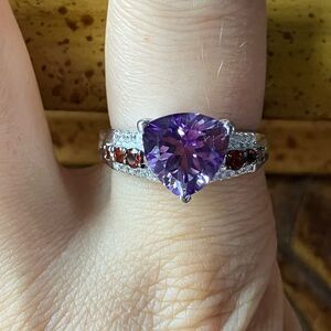 Natural Amethyst Red Garnet Sterling Silver Ring Size 9